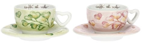 THUN - Set 2 tazzine espresso con zuccheriera - porcelllana - Collezione Cuori in Fiore - 13 x 6 cm