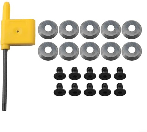 Zoegneer Lot de 10 inserts de tournage ronds indexables en carbure de tungstène de 16 mm de diamètre avec vis de montage pour outils de tournage du bois, angle de coupe de 30 degrés
