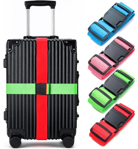 JYNVO Sangle Valise 4 Set de Sangle de Valise - Type Ligne Droite 3.8×200cm - Style Boucle à Enclenchement Multicolore (Convient au Voyage, Rangement des Valises)