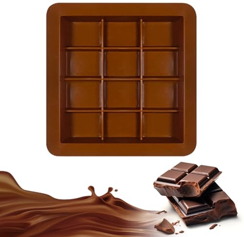 12 Cavity Silicone Chocolate Moulds, Food Grade Non-Stick Reusable Chocolate Bar Mould for Candy, Protein & Energy Bars | DIY Baking