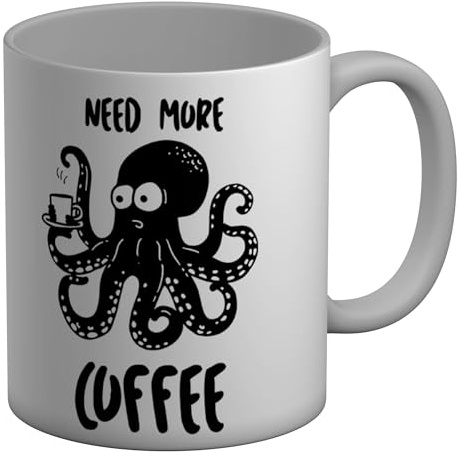 Shopagift Need More Coffee Funny Octopus Mug White 11oz Large Ceramic Cup