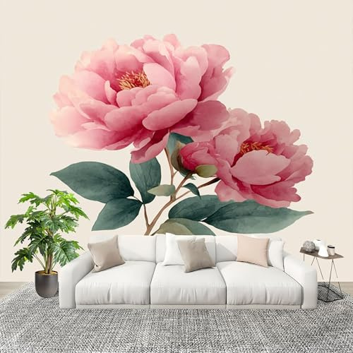Fotomurale da Parete Motivo Di Fiori Di Peonia Ad Acquerello Decorazioni D'interni Pareti Camera De Letto Soggiorno 3D Carta Parati Rosa Tessuto Non Tessuto Murali Poster 200x140 cm