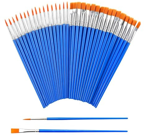 60 Pcs Small Paint Brushes Bulk – 30 Round & 30 Flat Paintbrushes for Acrylic, Oil, Watercolor, Gouache – Face Paint Brushes for Rock Painting, Drawing & Craft Art Supplies