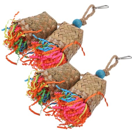 Mobestech 2 Stück Parrot Hanging Chewing Toy aus Geflochtenen Palmblättern Langlebiges Vogelkäfig zum Klettern und Knabbern Beschäftigungsspielzeug für Wellensittiche und Kleine Papageien