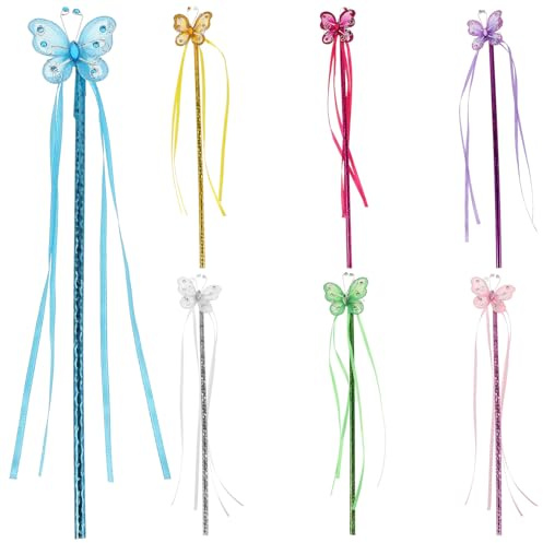 SOPOTUTU 7 Piezas Varitas Mágicas para Niñas Ligera y Duradera Diseño con Cintas Brillantes Juguetes para Fiestas y Disfraces de Princesa para Cumpleaños y Actuaciones Infantiles