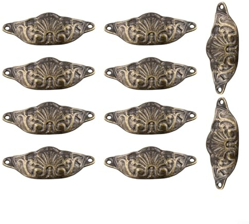 Bebykilemi 10 Stück Vintage Muschelform Cup Pull Griffe Antik Messing Schublade Schrank Knöpfe Legierung Möbelbeschläge für Küchenschränke Kommoden mit Schrauben