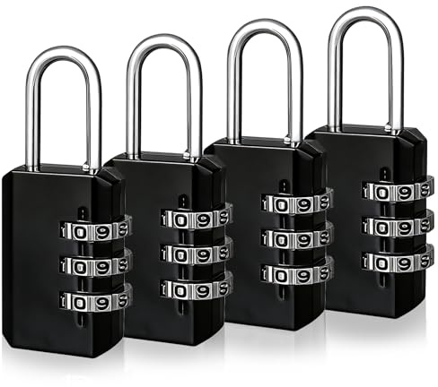 TAIVIN Pack de 4 Candados con Combinacion,Candado Pequeño, | Candado de 3 Dígitos con Código Numérico para Maletas,Gimnasios,Viajes,Taquillas Escolares (Negro)