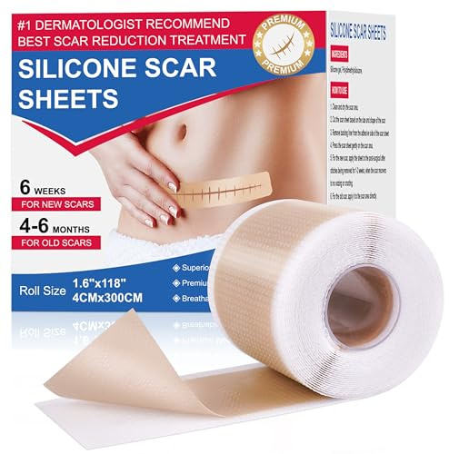 Fogli Cicatriziali in Silicone, 4cm x 300cm - Trattamento per Cicatrici da Cesareo, Chirurgia, Ustioni, Cheloidi e Acne - Adatto a Cicatrici Recenti e Vecchie - Riutilizzabile1