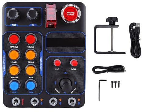 YUEHISY Simulator Race Central Control Box, Gaming-Tastenbox mit 19 Tasten, 9 Typen, 30 Programmierbaren Optionen, RGB-Hintergrundbeleuchtung, USB-Anschluss, für PC