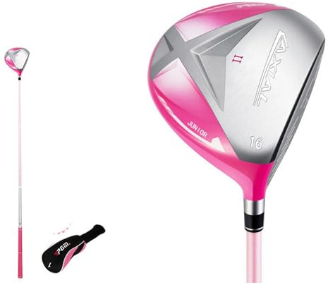 Barngolfklubb #1 golfförare i trä pojkar flickor stång golf hybrid järn lätt golfträningsstång för barn med huvudbonad (rosa, # 1 trä, 3–5 år)