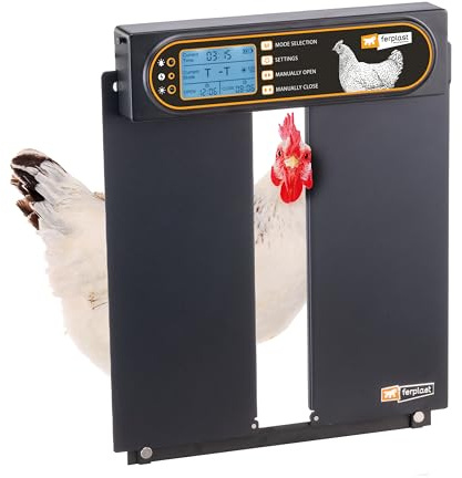 Ferplast Porta per Pollaio Chiusura e Apertura Automatica, Timer Programmabile, in Alluminio, Pannello Solare e Batteria Ricaricabile