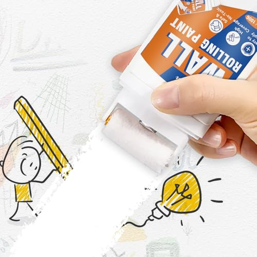 Wall Repair Rolling Brush, White Paint for Wall Touch Up, Portable Paint Roller Kit, Fast-Drying Water-Based Wall Filler Paint, Integrated Roller Paint Kit Covers Graffiti, Stain and Scratch (100ml)