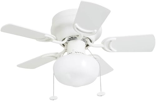 Prominence Home Hero, 28 Inch Traditional Flush Mount Indoor LED Ceiling Fan with Light, Pull Chain, Dual Finish Blades, Reversible Motor - 41530-01 (White)