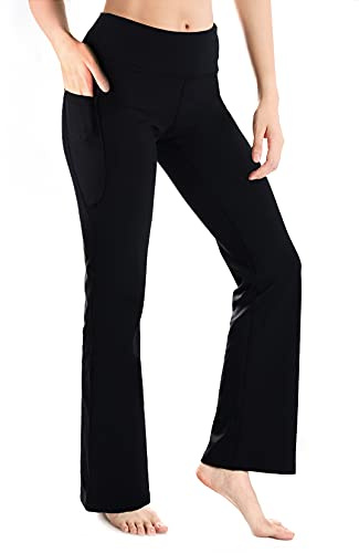 Yogipace Petite Women's Bootcut Yoga Pants with Side Pockets, Flare Leggings for Travel, Lounge & Everyday Wear,27,Black,Size S