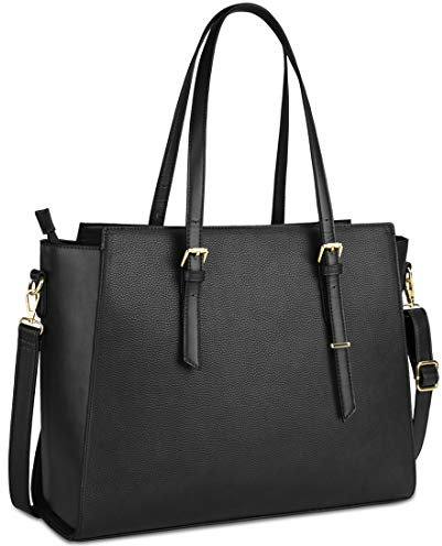 NEWHEY Lycee Einkaufstasche für Damen, groß, PU-Leder, für Schule, Laptop, 39,6 cm (15,6 Zoll), Schwarz, 41 cm x 16 cm x 30 cm, Utility