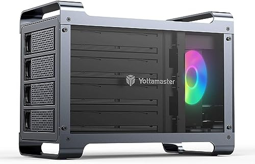 Yottamaster 4 Bay RAID Hard Drive Enclosure USB3.0 External HDD Enclosure for 2.5&3.5 SATA HDD/SSD with 80mm RGB Fan up to 72TB, Support RAID 0/1/3/5/10/Span/Clone/Normal - [DF4RU3]