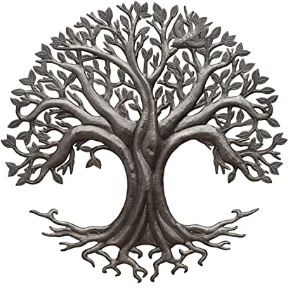 Moderner Baum des Lebens, Garten-Metallschild, für Innen- und Außenbereich, Wanddekoration, 58 cm, rund, haitianische Kunst
