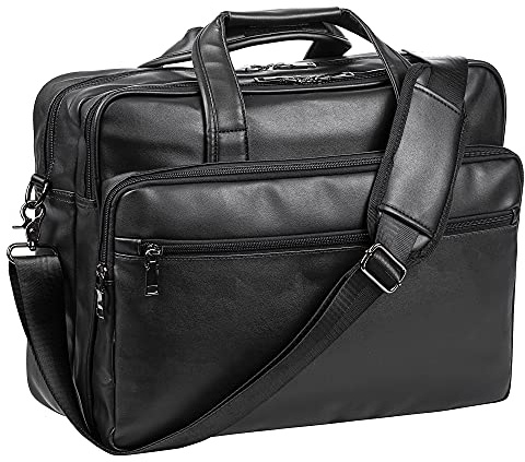 seyfocnia Läder bärbar datorväska, mäns 17,3 tum messenger brevfodral business dator Satchel handväska axelväska passar 17,3 tum laptop fodral dator surfplatta (svart)