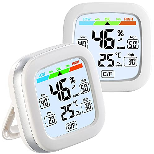 infactory Luftfeuchtemesser: 2er Pack Digitales Hygrometer und Thermometer mit Trendanzeige (Hygro-Thermometer Digital, Heimhygrometer, Kfz)