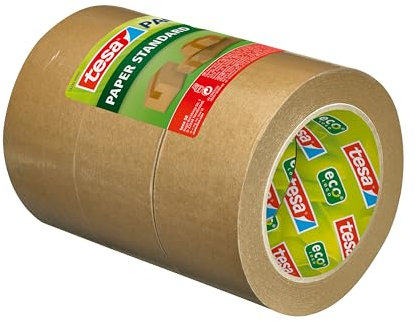 tesa Papier Standard - Umweltschonendes Paketband aus Papier, 56% biobasiertes Material - Effizient und recyclingfreundlich - Braun - 3x 50 m x 50 mm