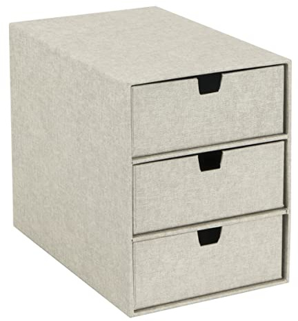 BIGSO BOX OF SWEDEN INGRID Lådlåda för dokument och kontorsmaterial – skrivbordsorganisatör med 3 lådor – förvaringssystem av fiberskiva och papper i linneutseende – beige