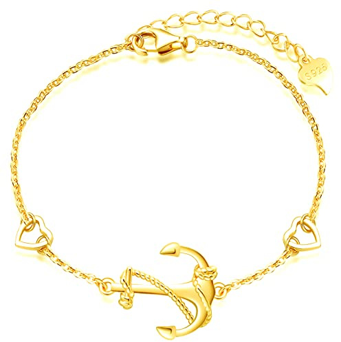 MicLee Armband elegant för kvinnor och flickor, 925 sterling silverarmband, klassiskt ankararmband, länk med minikjärta, symbol för mod, skydd och styrka, justerbar kedja, sterlingsilver,