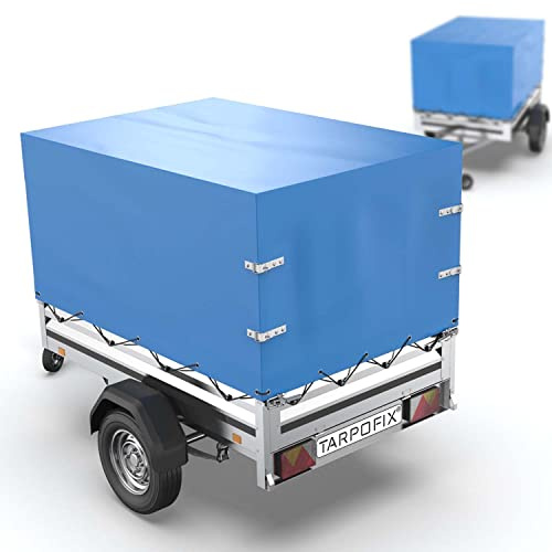 Tarpofix® Anhänger Plane 209x114x65 cm | Stema Hochplane für PKW-Anhänger | Anhängerplane aus PVC, inkl. Planenseil | randverstärkt & wetterfest | Abdeckplane Anhänger für 500-850 kg Hänger | Blau