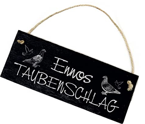 Taubenschlag Schild Schiefer mit Personalisierung Gravur Türschild Tauben Taubenzucht Dekoration Schiefertafel 22 x 8 cm