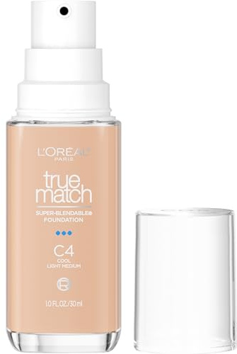 L'Oreal Paris True Match Super-Blendable Foundation, Medium Coverage Liquid Foundation Makeup, C4, Light Medium, 1 Fl Oz