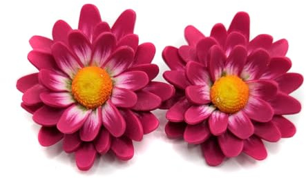 Oriental pink chrysanthemum flower earrings of polymeric clay, handmade, unique piece, birthday present
