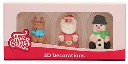 FunCakes Zucker Dekorationen 3D Weihnachtsfiguren: Gebrauchsfertig für Tortendekoration, Perfekt für Cupcakes, Muffins und mehr, Edible Decorations - Set/3