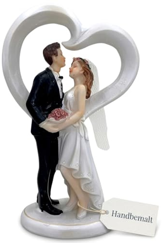 Tortenfigur Hochzeit Brautpaar Tortenaufsatz Tortendeko Hochzeitspaar für Torte Cake-Topper Hochzeitstorte, Dekofigur Hochzeitspaar Wedding Trauung (küssend im Herz)
