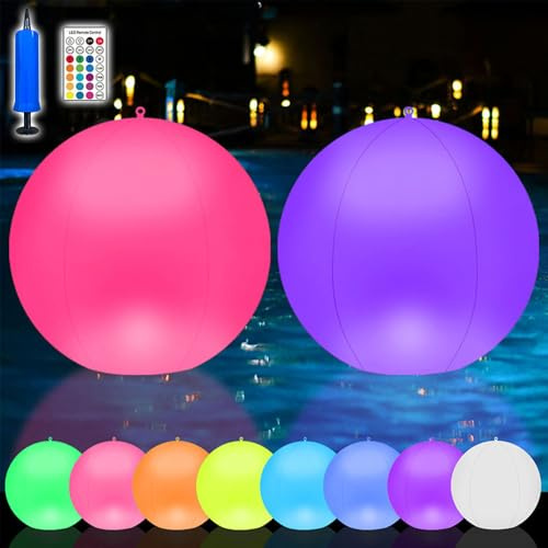 AVCXEC Boule Lampe Flottante Piscine Solaire, 2 Pièces 34cm Boule Lumineuse Piscine Flottante Solaire, 16 RGB Lampe Flottante Sphère Lumière, Lumière de Spa à LED pour Extérieure Jardin Fête Terrasse