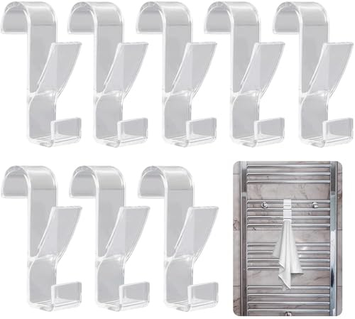 NOLACE 8 Stück Haken für Rundheizkörper, Handtuchhaken Transparent | Handtuchhalter Heizkörperhaken, für alle Standard Heizkörper