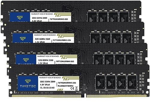 Timetec Kit de 128 GB (4 x 32 GB) DDR4 3200 MHz (o 2933 MHz o 2666 MHz) PC4-25600 CL22 1.2 V sin ECC sin búfer 2Rx8 Dual Rank 288 Pin UDIMM computadora de Escritorio módulo de Memoria RAM