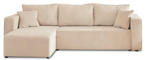 Topaze - 4-sitzer ecksofa beidseitig montierbar - schlaffunktion und Bettkasten - Cord Beige