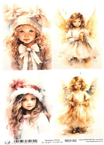 Josys Bastelmärchen Reispapier A4 Strohseide Motiv Mädchen Kind Engel Engelchen Weihnachten RE5182