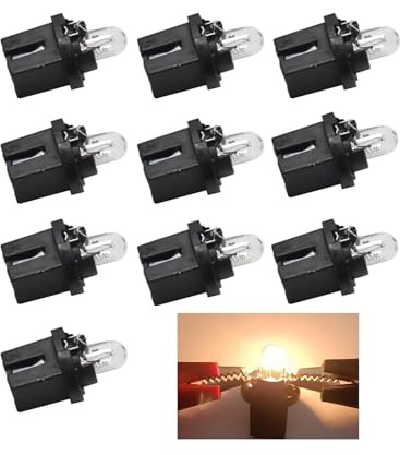 WeiHong 10 Stück 12V 2W T5 B8.5D Glühbirne Armaturenbrett Auto Hellgelb Halogene für Auto intern
