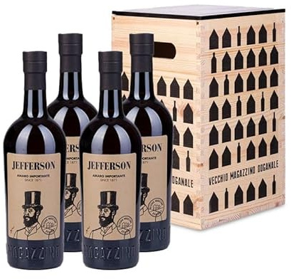 Jefferson Amaro Importante 4 bottiglie da 700 ml In CASSETTA LEGNO GIOCHIAMO A TRIS Limited edition - Idea Regalo per Natale - Jefferson Amaro Importante