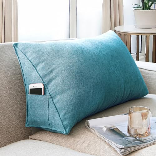 Dreieckige Lesekissen, Rückenkissen Sofakissen groß Für Bett Und Sofa, Keilkissen Rückenlehne Kopfteilkissen mit abnehmbarem Bezug (Color : Blue, Size : 90cm)