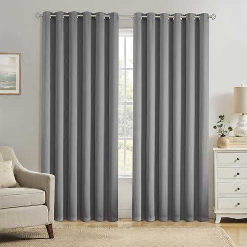 Bujasso Charcoal 95% Blackout Curtains 90 inches Thermal Insulated Room Darkening Draps for Living Room Bedroom Luxury Energy Saving Window Treatment Sets Grommet Top 2 Panels 90 Wx90 L