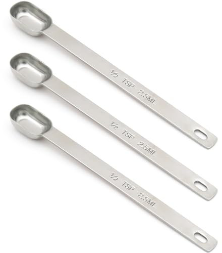 BERYLER® 3PCS 1/2 Teaspoon(1/2 Tsp |2.5 mL | 2.5 cc) Single Measuring Spoon, Stainless Steel Individual Measuring Spoons, Long Handle Measuring Spoons Only