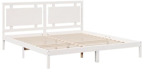 vidaXL Massivholzbett, Bett Extra Lang ohne Matratze, Bettgestell mit Lattenrost Kopfteil, Holzbett Doppelbett für Schlafzimmer, Weiß 180x220cm