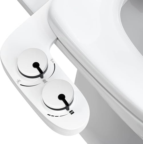 Bidet Attachment for Toilet UK- Self-Cleaning Dual Nozzles (Frontal & Rear Wash) Non-Electric Cold Water Bidet Toilet Seat Attachment with Pressure Controls (White)
