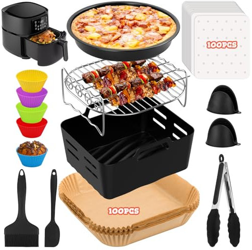 FTUREERA 21 cm Hot Air Fryer Accessories, Pack of 121, Silicone Baking Sheets & Accessories for Philips, Cosori, Ninja & More
