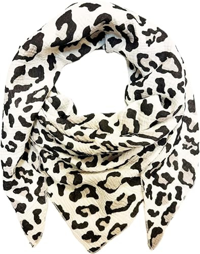 XL DreieckStrickschal Leopard Frühling Schal 100% Baumwolle Made in Italy Fashion Tuch Dreieckschal Stola Herbst Frühling Tuch Leo (Beige)
