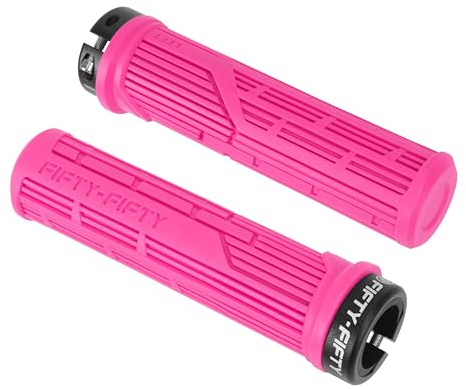 FIFTY-FIFTY Mountain Bike Grips, Single Lock-on MTB Handlerbar Grips, Soft and Comfortable, Non-Slip Locking Bicycle Handle for All Mountain, Enduro, Downhill (Pink)