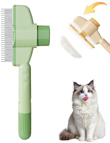 Ueiwffzo Flohkamm Für Katzen Hundekamm, Flohkamm Haustierbürste Für Katzen, Selbstreinigender Pflegekamm Katzenkamm, Katzenbürste Mit Auslöseknopf, Für Langhaar Und Kurzhaarkatzen (Grün)