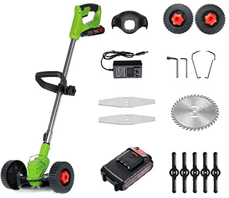 BAFEIYA Cortacésped eléctrico inalámbrico de 1800W y 21V, cortacésped, Cepillo de Malas Hierbas, Cortador de Longitud Ajustable, Herramienta de poda de jardín(1 Battery)