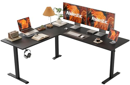 Agilestic L-shaped Height-Adjustable Desk with dimensions 150 x 125 cm, Ergonomic Computer Desk with Stand and Sit, Designed for Corner Spaces, Black